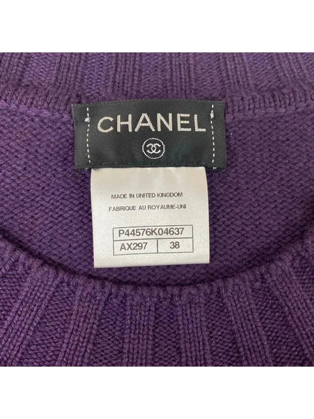 Chanel Long Sleeve Sweater 38 M Purple CC Logo Cashmere